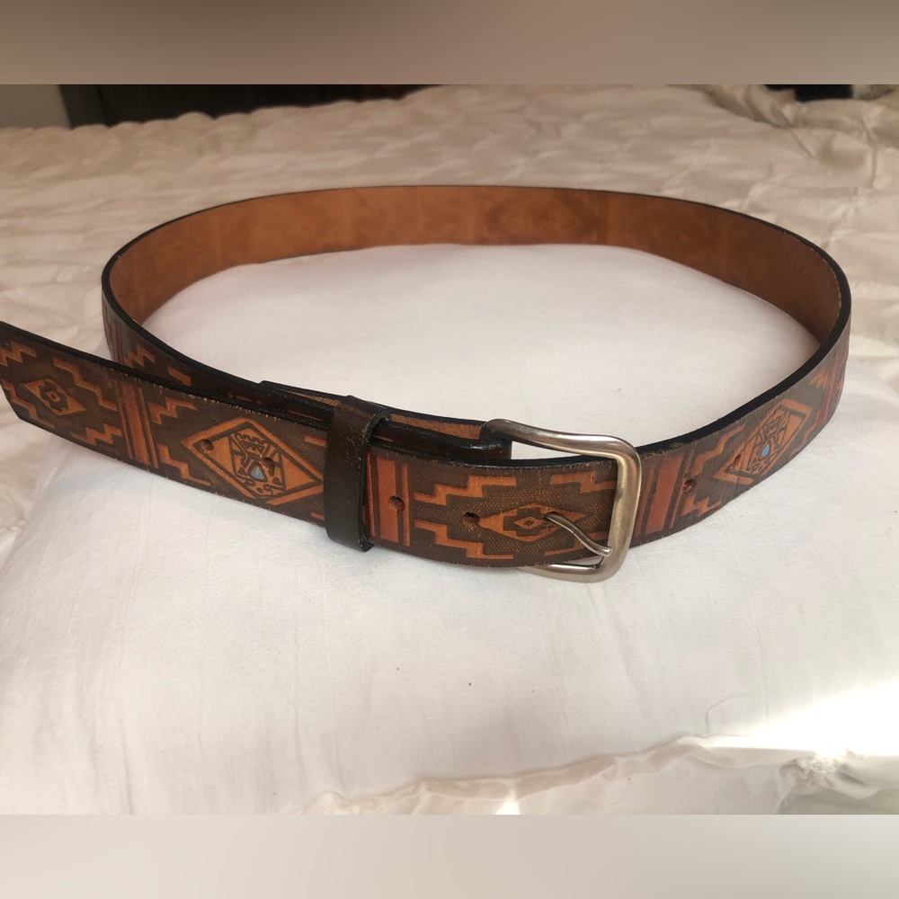 Brown and Turquoise Aztec Belt 44”